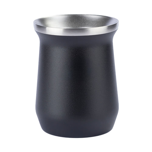 Copo térmico preto fosco com interior e borda de metal.