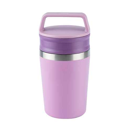 Pote térmico lilás e roxo com alça.
