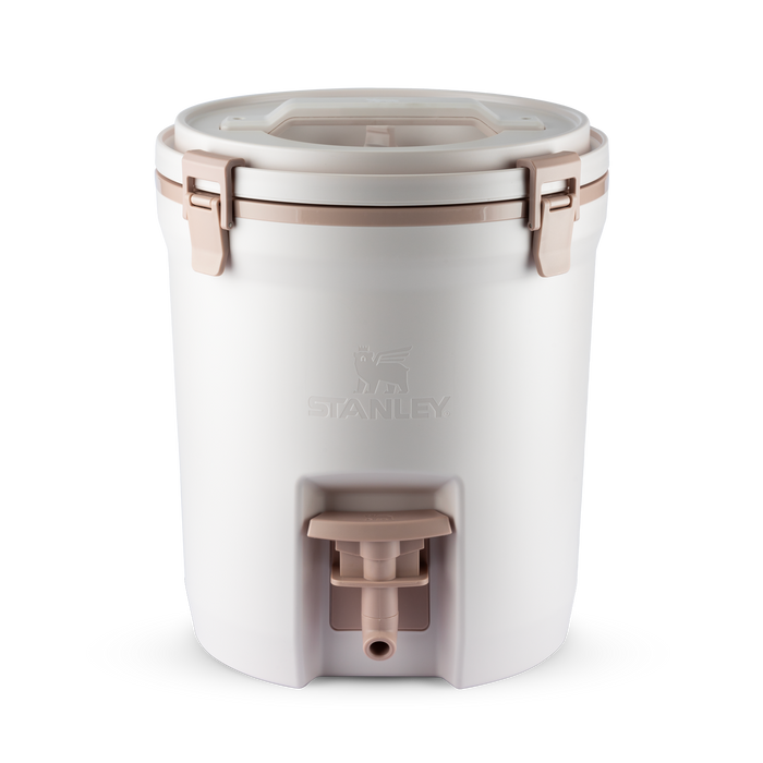 Dispenser térmico grande creme com detalhes bege e torneira na frente.