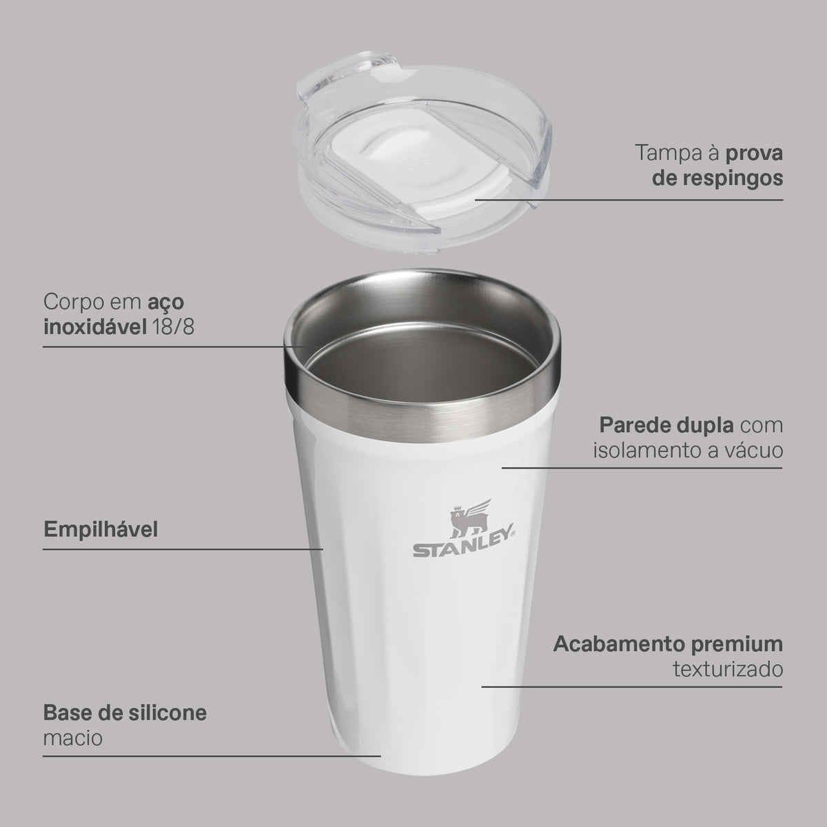 Copo Texturizado Com Tampa Stainless Steel | 473ml