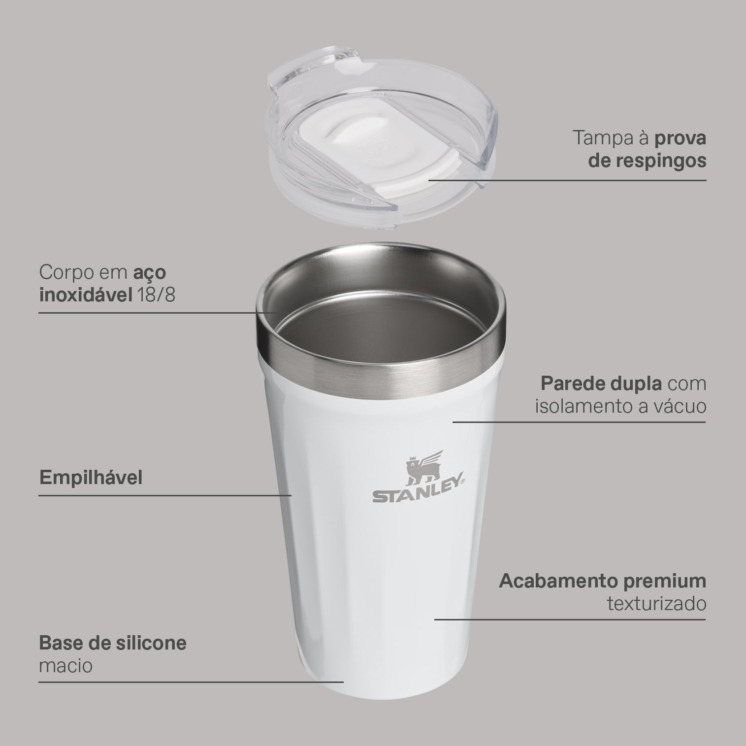 Copo Texturizado Com Tampa Stainless Steel | 473ml