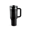 Modelo 4 - Quencher Stanley na cor preta com tampa transparente e design moderno, ideal para manter bebidas quentes ou frias, com pegador ergonômico.
