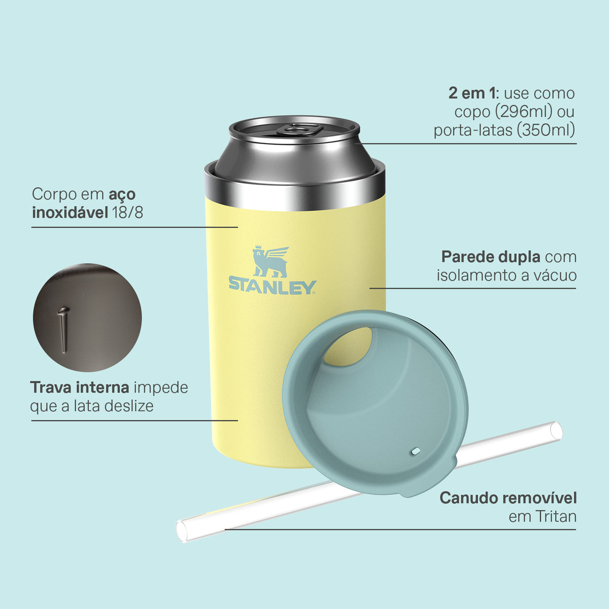 Can Cooler com canudo Stanley Clover Shimmer | 296ML