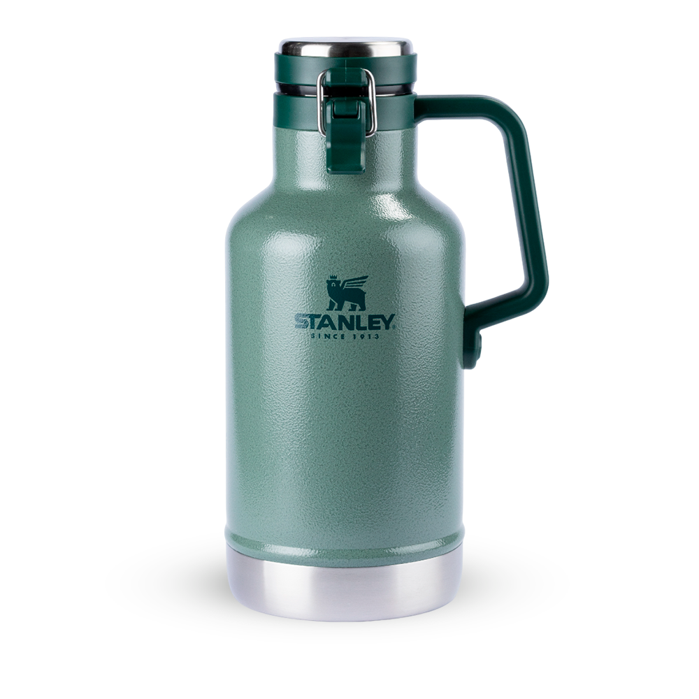 Growler térmico Stanley verde com alça.